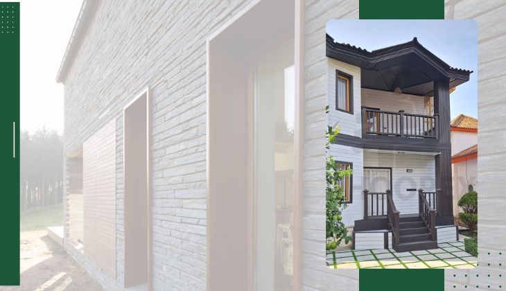 نمای ترکیبی سنگ و چوب